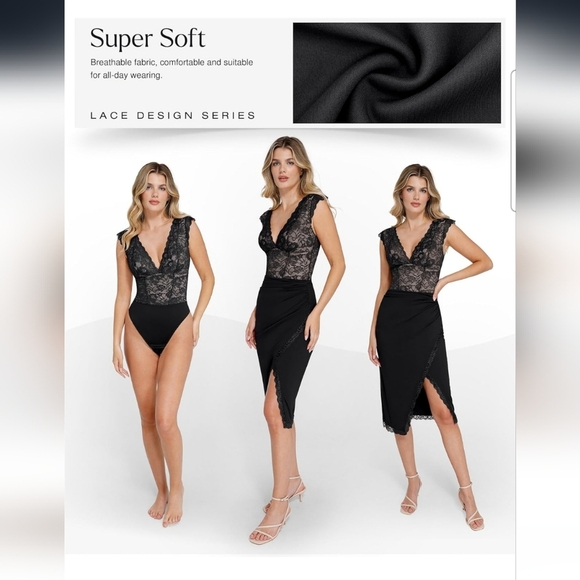 Popilush Black Lace Cap Sleeve Shapewear Tummy Control Bodysuit Size 3XL - Picture 5 of 11